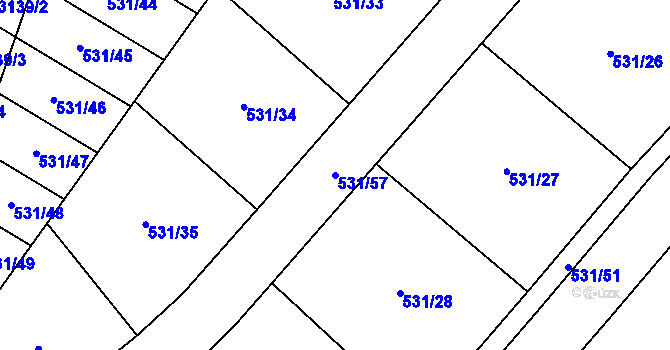 Parcela st. 531/57 v KÚ Uničov, Katastrální mapa
