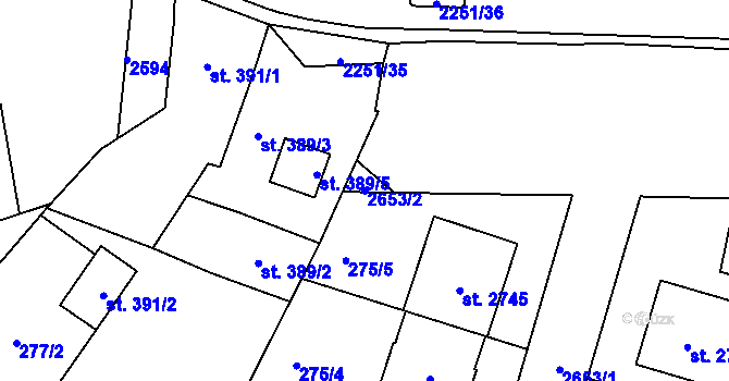 Parcela st. 2653/2 v KÚ Uničov, Katastrální mapa