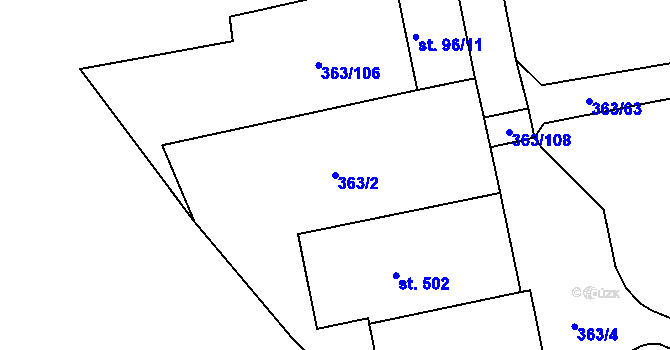 Parcela st. 363/2 v KÚ Brníčko, Katastrální mapa