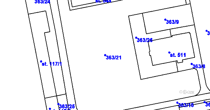 Parcela st. 363/21 v KÚ Brníčko, Katastrální mapa