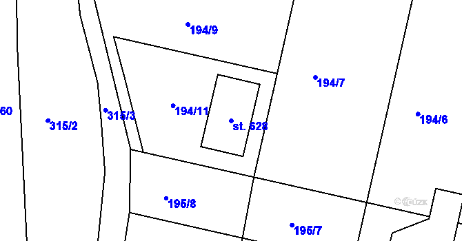 Parcela st. 628 v KÚ Brníčko, Katastrální mapa