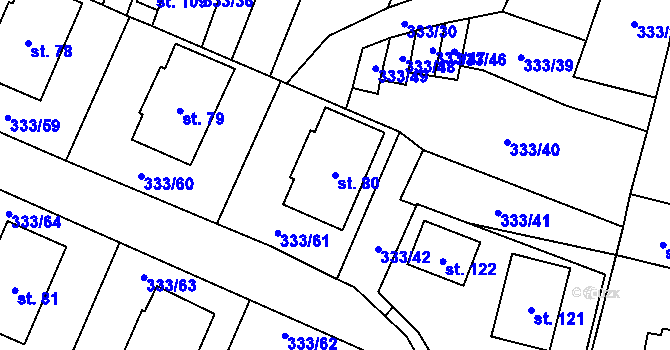 Parcela st. 80 v KÚ Unín, Katastrální mapa