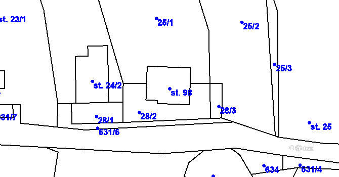 Parcela st. 98 v KÚ Unín, Katastrální mapa