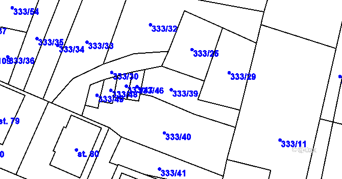 Parcela st. 333/39 v KÚ Unín, Katastrální mapa