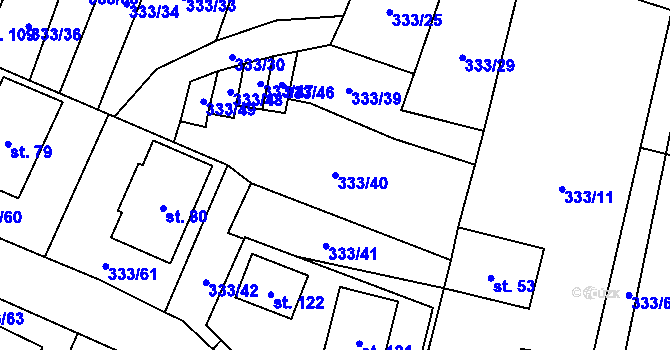 Parcela st. 333/40 v KÚ Unín, Katastrální mapa