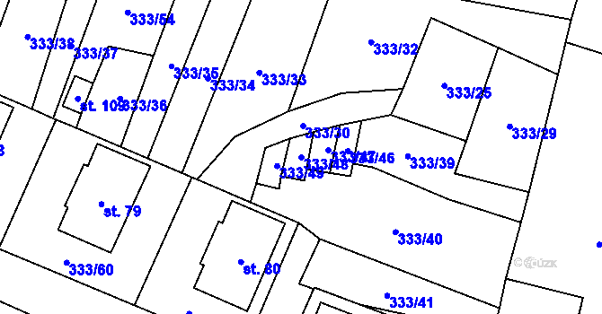 Parcela st. 333/48 v KÚ Unín, Katastrální mapa