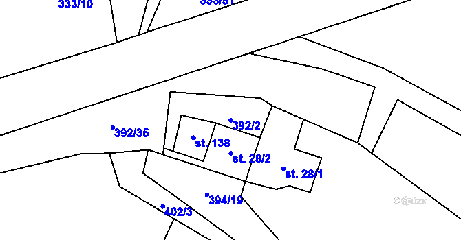 Parcela st. 392/2 v KÚ Unín, Katastrální mapa