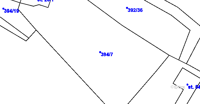 Parcela st. 394/7 v KÚ Unín, Katastrální mapa