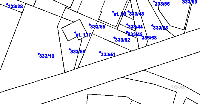 Parcela st. 333/51 v KÚ Unín, Katastrální mapa