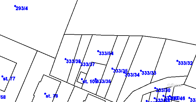 Parcela st. 333/54 v KÚ Unín, Katastrální mapa