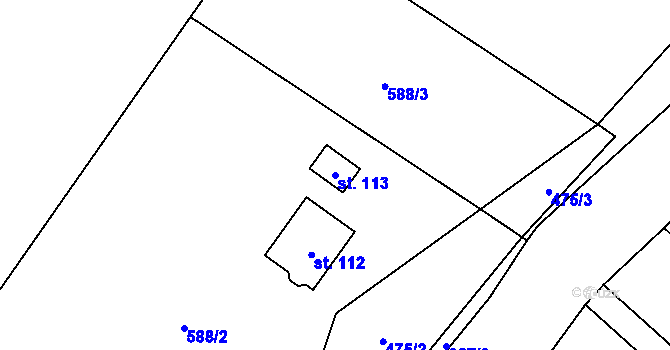 Parcela st. 113 v KÚ Unín, Katastrální mapa