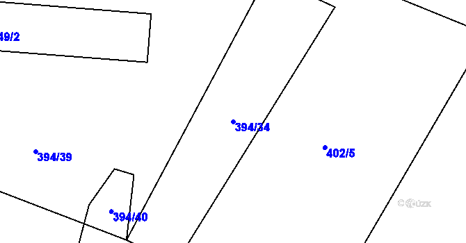 Parcela st. 394/34 v KÚ Unín, Katastrální mapa