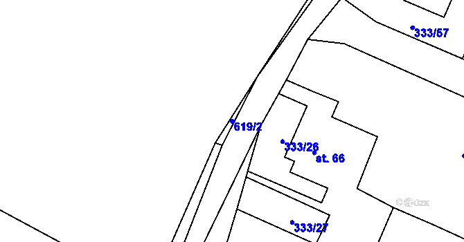 Parcela st. 619/2 v KÚ Unín, Katastrální mapa