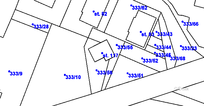 Parcela st. 117 v KÚ Unín, Katastrální mapa