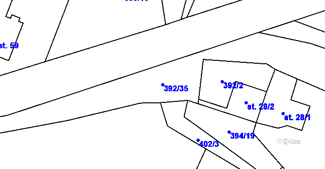 Parcela st. 392/35 v KÚ Unín, Katastrální mapa