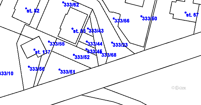 Parcela st. 333/68 v KÚ Unín, Katastrální mapa