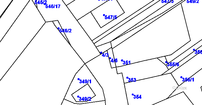 Parcela st. 4/3 v KÚ Unkovice, Katastrální mapa