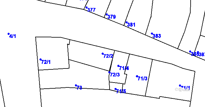 Parcela st. 72/2 v KÚ Unkovice, Katastrální mapa