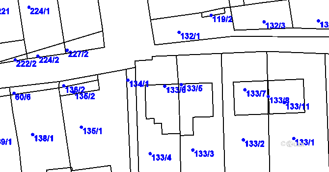 Parcela st. 133/6 v KÚ Unkovice, Katastrální mapa