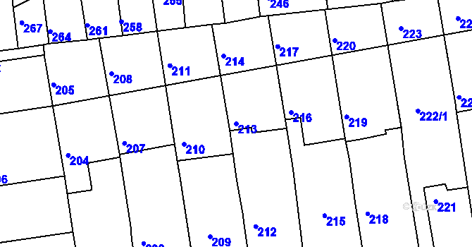 Parcela st. 213 v KÚ Unkovice, Katastrální mapa