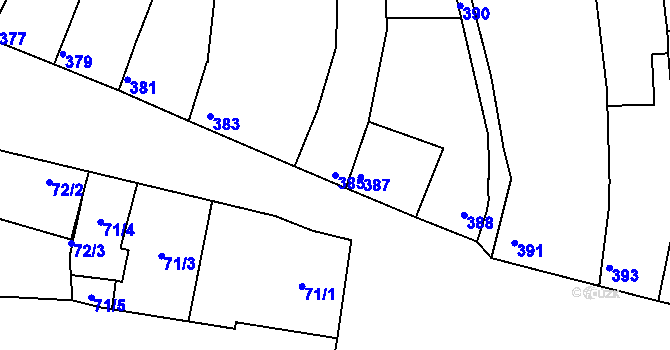Parcela st. 385 v KÚ Unkovice, Katastrální mapa