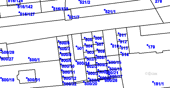 Parcela st. 504 v KÚ Unkovice, Katastrální mapa