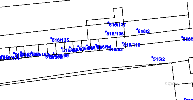 Parcela st. 515/6 v KÚ Unkovice, Katastrální mapa
