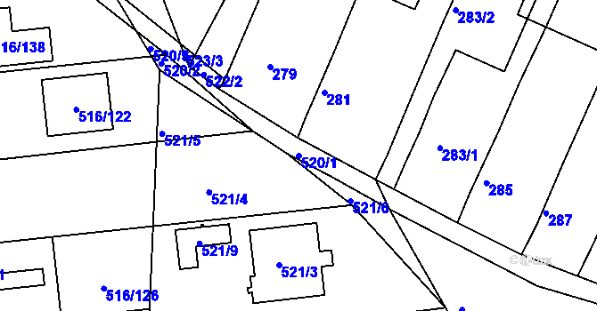 Parcela st. 520/1 v KÚ Unkovice, Katastrální mapa