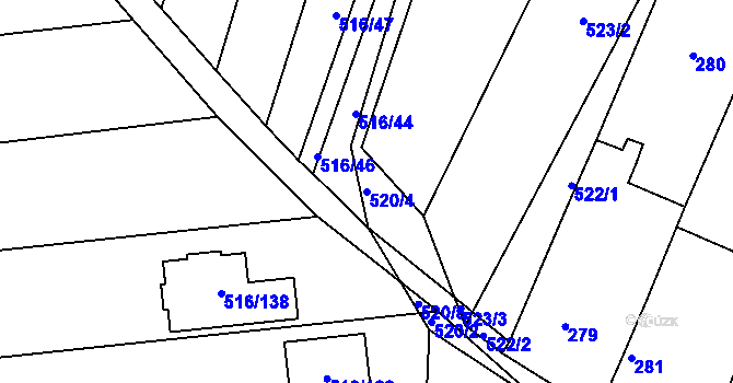 Parcela st. 520/4 v KÚ Unkovice, Katastrální mapa