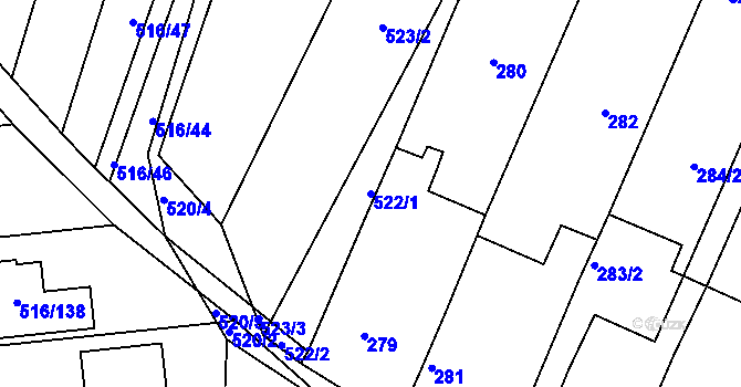 Parcela st. 522/1 v KÚ Unkovice, Katastrální mapa