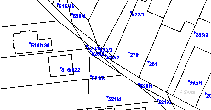 Parcela st. 522/2 v KÚ Unkovice, Katastrální mapa
