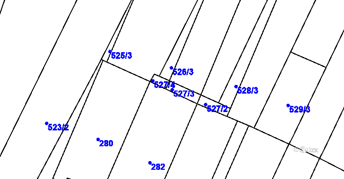 Parcela st. 527/3 v KÚ Unkovice, Katastrální mapa