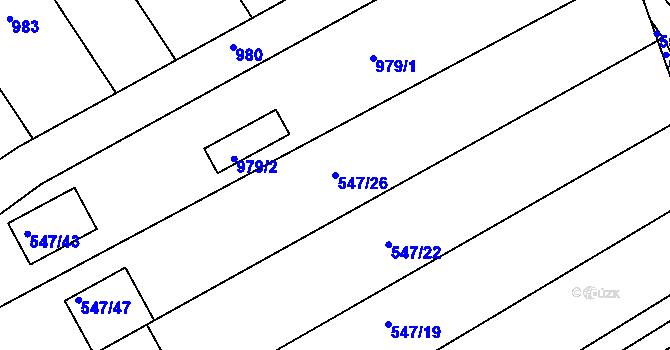 Parcela st. 547/26 v KÚ Unkovice, Katastrální mapa