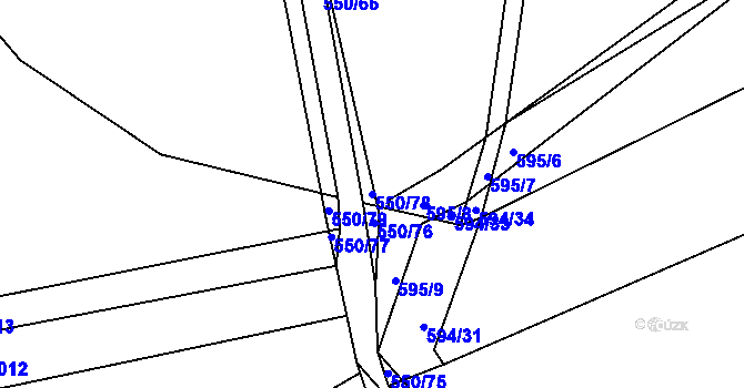 Parcela st. 550/78 v KÚ Unkovice, Katastrální mapa