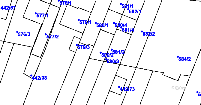 Parcela st. 580/2 v KÚ Unkovice, Katastrální mapa