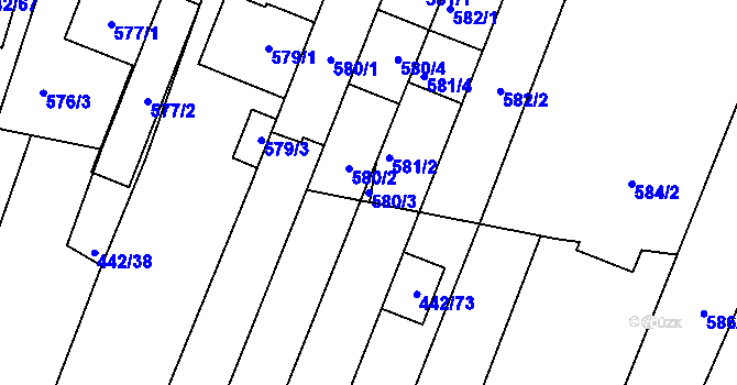 Parcela st. 580/3 v KÚ Unkovice, Katastrální mapa