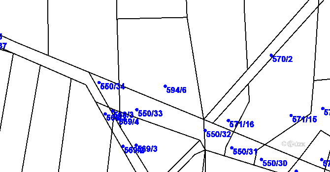 Parcela st. 594/6 v KÚ Unkovice, Katastrální mapa