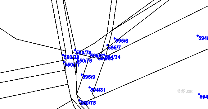 Parcela st. 594/34 v KÚ Unkovice, Katastrální mapa