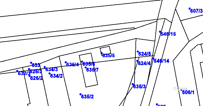 Parcela st. 635/5 v KÚ Unkovice, Katastrální mapa