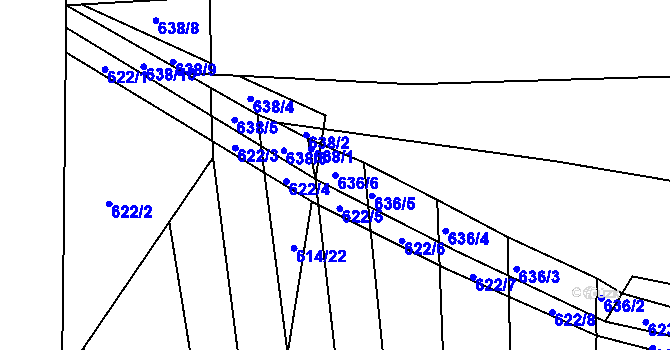 Parcela st. 636/6 v KÚ Unkovice, Katastrální mapa