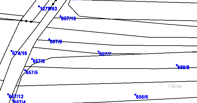 Parcela st. 657/7 v KÚ Unkovice, Katastrální mapa