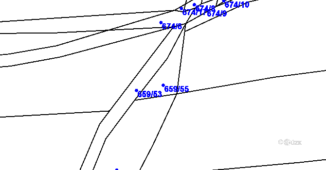 Parcela st. 659/55 v KÚ Unkovice, Katastrální mapa