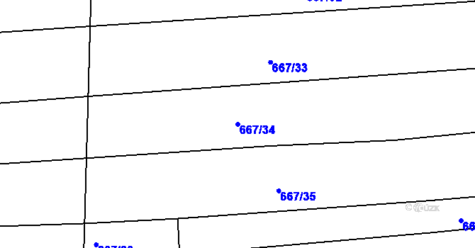 Parcela st. 667/34 v KÚ Unkovice, Katastrální mapa