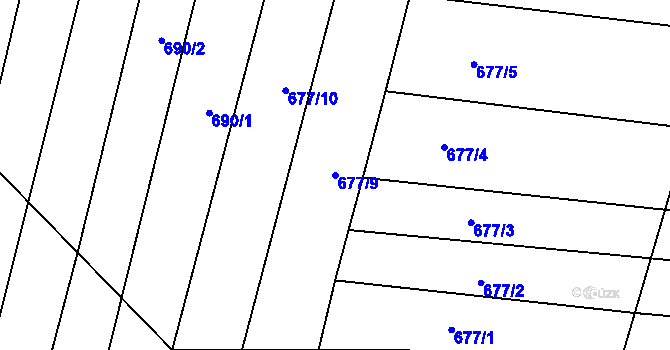 Parcela st. 677/9 v KÚ Unkovice, Katastrální mapa