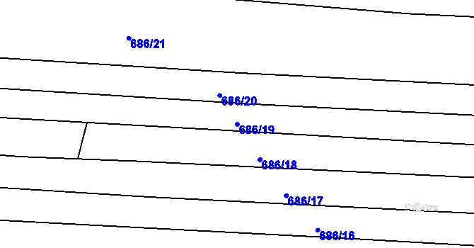 Parcela st. 686/19 v KÚ Unkovice, Katastrální mapa