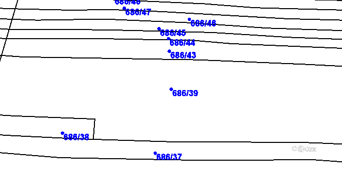 Parcela st. 686/39 v KÚ Unkovice, Katastrální mapa