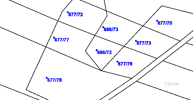 Parcela st. 686/72 v KÚ Unkovice, Katastrální mapa