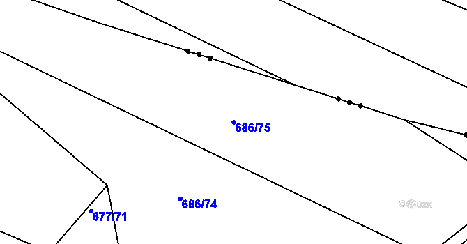 Parcela st. 686/75 v KÚ Unkovice, Katastrální mapa