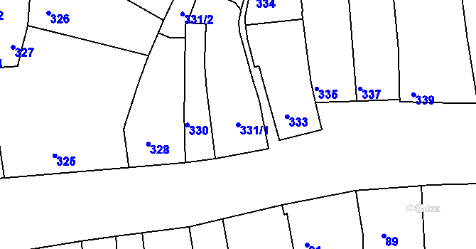 Parcela st. 331/1 v KÚ Unkovice, Katastrální mapa