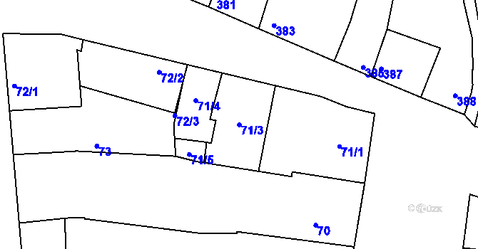 Parcela st. 71/3 v KÚ Unkovice, Katastrální mapa